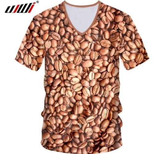 UJWI Man Favorite Coffee beans Tee Shirt 3D Creativity food V Neck Tshirt Best Selling Casual Printed T-shirt Wholesale