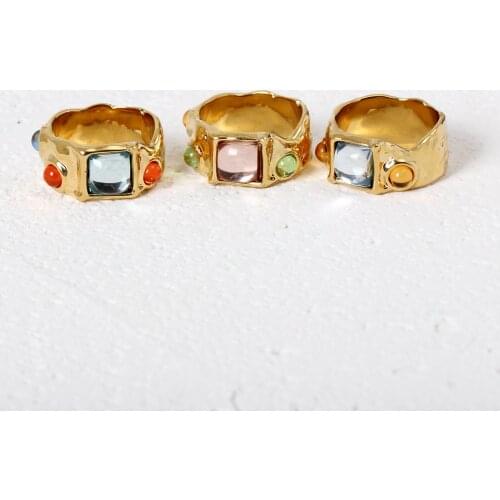 Hiphop Rock Rings for Women Couples New Fashion Creative Square Artificial Gem Forefinger Ring Party Jewelry Gifts