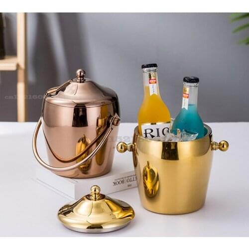 Stainless Steel Ice Bucket Creative Double Layers European Champagne Bucket Wine Beer Ice Bucket KTV Bar Utensils