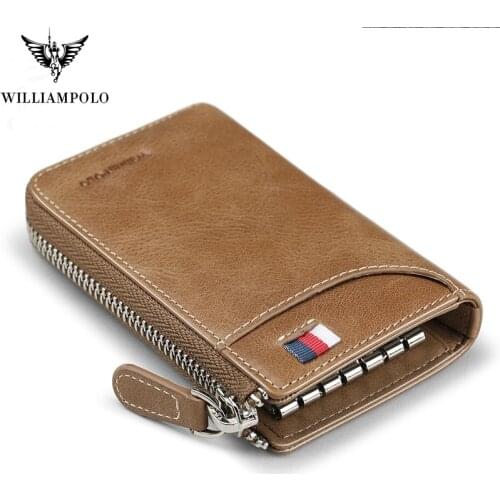 Vintage Zipper Key Holder Genuine Leather Men Car key Organizer With keychain porte cle Fashion Leather Key Bag Case PL309