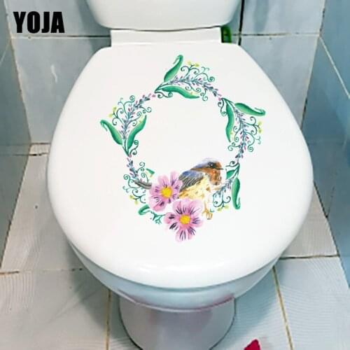 YOJA 19.8*22.5CM Painted Flowers And Birds Wreath Classic Room Wall Sticker Home Toilet WC Decor T1-1077