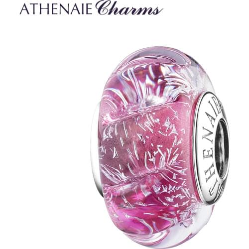 ATHENAIE 925 Sterling Silver Rose Red Glittering Charms Murano Glass Beads fit European Charms Bracelets for Women
