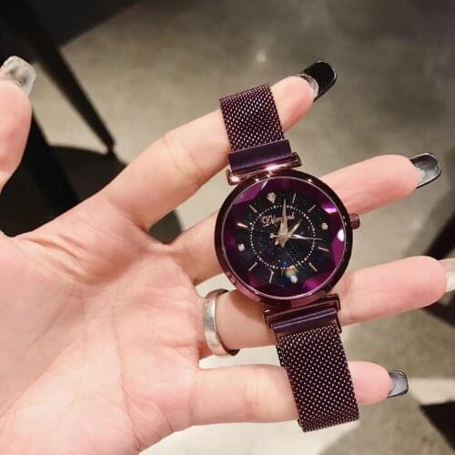 New Color Anti Fading Purple Watches for Women Faceted Glass Crystal Watch Popular Milanese Bracelet Wrist watch Magnet buckle