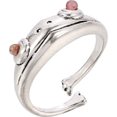 Vintage Frog Ring for Women Artistic Design Retro Opening Resizable Frog Prince Rings Silver Color Unisex Female Statement Rings