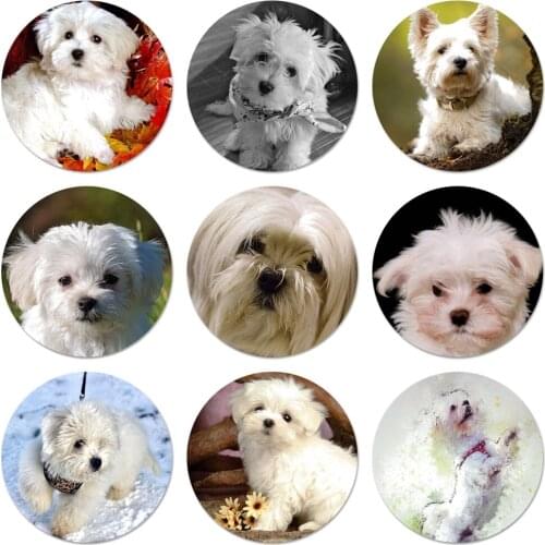 58mm white Maltese Dog Icons Pins Badge Decoration Brooches Metal Badges For Backpack Decoration