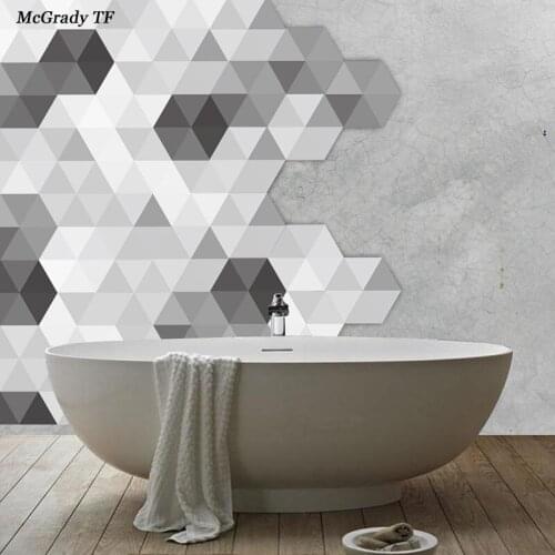 10pcs/set 3D Hexagon Geometric Bathroom Wall Stickers Tile Floor Sticker Waterproof Anti-Slip Art Decal Home Decorative Sticker