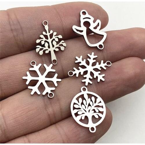 10pcs/lot Stainless Steel Bright Silver Christmas Tree Charms Snowflakes Connectors For Jewelry set Handmade Diy Jewelry Making