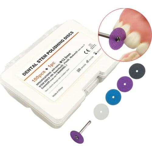 100pcs Dental Double-side Sand Discs Stem Polishing Composite Disc with 1Pc Mandrel for Teeth Whitening