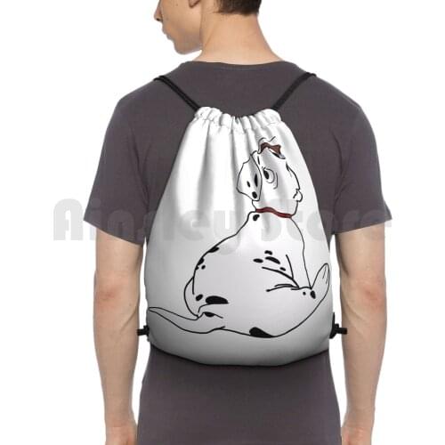 101 Dalmatians : Rolly Backpack Drawstring Bag Riding Climbing Gym Bag 101 Dalmatians Dalmatian Anime Drawing Dog Fat Hungry