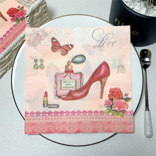20Pcs/Pack Red High-heeled Shoes Table Decoupage Paper Napkins Flower Perfume Paper Tissues for Wedding Party Decorations New