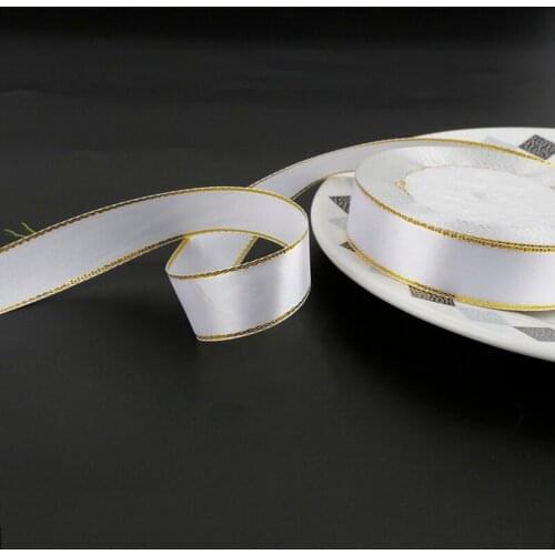 25yards 20/38mm Gold Edge White Ribbon Satin High Quality Gift Packaging for Home Garden Wedding Christmas Party Decoration