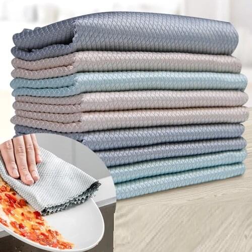 5Pcs/10pcs Kitchen Anti-Grease Wiping Rags Efficient Fish Scale Super Absorbent Towel Household Tableware Washing Cleaning Towel