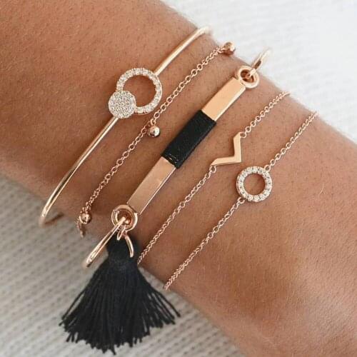 5 Pcs/Set Bohemian Retro Crystal Circle Geometry Tassel Pendant Bracelet Set Women Charm Party Jewelry Accessories Drop Shipping