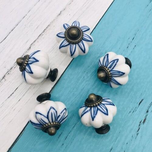 5pcs Furniture Hardware Ceramic Cupboard Cabinet Dresser Door Knobs Pulls Shabby Chic Kitchen Cabinet Handles and Knobs Dia 34mm