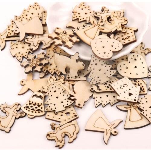 Handmade Wooden Crafts Accessories Home Decoration Scrapbooks Children Painting DIY Mix Christmas Series Ornaments 25-30mm 20pcs