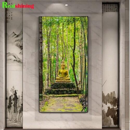 Diy diamond Buddhism Zen Buddha Statue bamboo forest Poster 5d diamond Painting large size painting diamond embroidery N1959