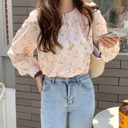 Alien Kitty Sweet Floral Blouses Girls New Casual 2021 Full Sleeve Chic Slim All Match Hot Elegant Autumn OL Lady Printing