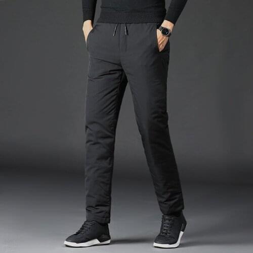 New Winter Mens Pants White Duck Down Warm Trousers Thick Causal Elastic Waist Pant Waterproof Cold-resistant Trouser