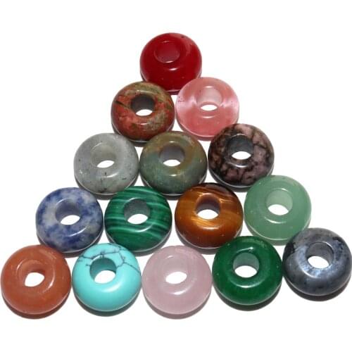 10pcs/lot Natural Stone Turquoises Agates Jades Tiger Eye Stone Big Hole Beads For Jewelry Making DIY Necklace Accessories 14mm