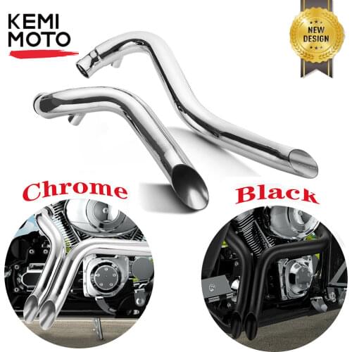 KEMIMOTO Black Chrome 2" Drag Pipes Exhaust For For Softail Dyna Sportster Chopper Bobber 84-2017 Rear Steel Material