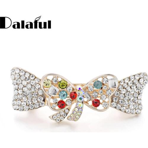 Dalaful Sweet Bow Hairpin Colorful Shinning Crystal Butterfly Twist Hair Clip Headdress Bridal For Women Girls F147