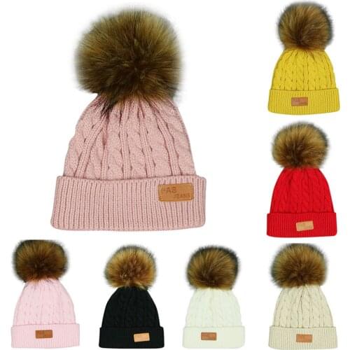 Kids Winter Hats Girls Boys Baby Keep Warm Crochet Knit Hat Children Fur Ball Beanie Cap Newborn Baby Caps Czapki Dla Dzieci
