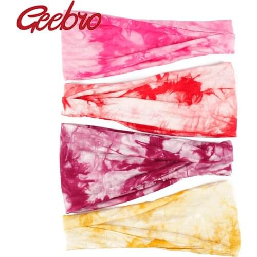 Geebro Womens Tie Dye Fashion Yoga Sport Sweat Headband Sweat band For Men Women Yoga Hair Bands Head Elastic Hair Accessories
