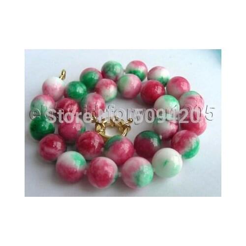 Hot sell Fast SHIPPING Wholesale jewe 655Genuine Natural 14mm Round Multicolor Jade Necklace NEW JEWE