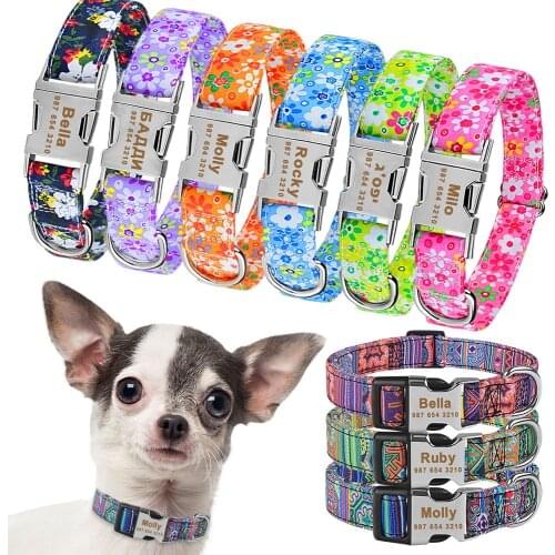 Unisex Engraved ID Tag Dog Collar Adjustable Nylon Custom Name Nameplate Dog Collar KItten Small Large Medium Pet Dogs Collars