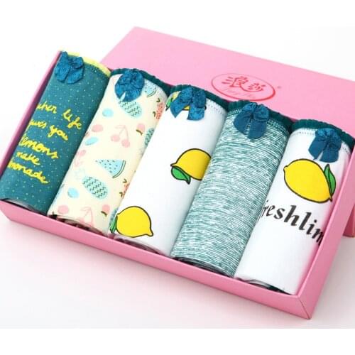 LANGSHA 5PCS/lot Women Panties Sexy Lace Cotton Underwear Girls Cute Print Intimate Sexy Briefs Lady Healthy Comfort Lingerie