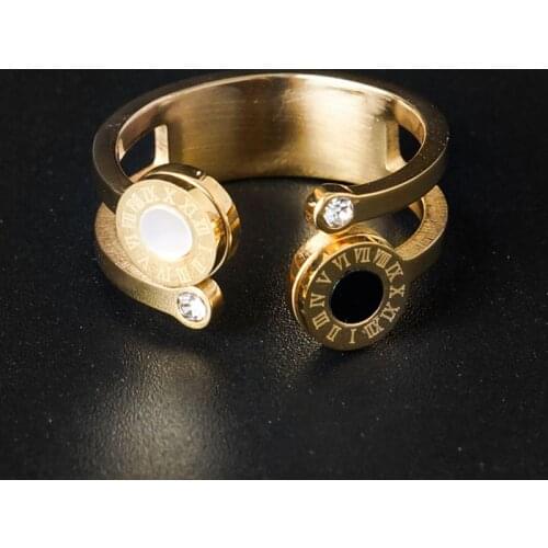 MSX Fashion Stainless Steel Ring Gold Silver Plating Roman Numerals Finger Rings White Black Resin Wedding Bridal Ring for Women