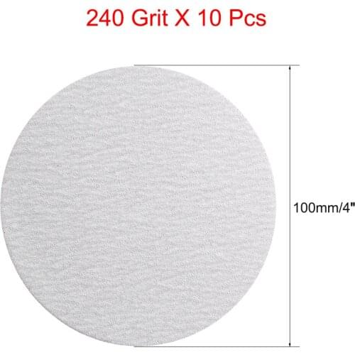 Uxcell 10 Pcs 4-Inch Aluminum Oxide White Dry Hook and Loop Sanding Discs Flocking Sandpaper 240 Grit