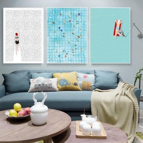 Nordic Small Fresh Swimming Pool Sports Picture Art Living Room Bedroom Decor Poster Modern Simple Home Decor Canvas Painting