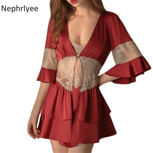 Autumn summer 2021 dress robe set half-sleeved ladies pajamas suit set lace nightwear sleepwear womens home cloth service