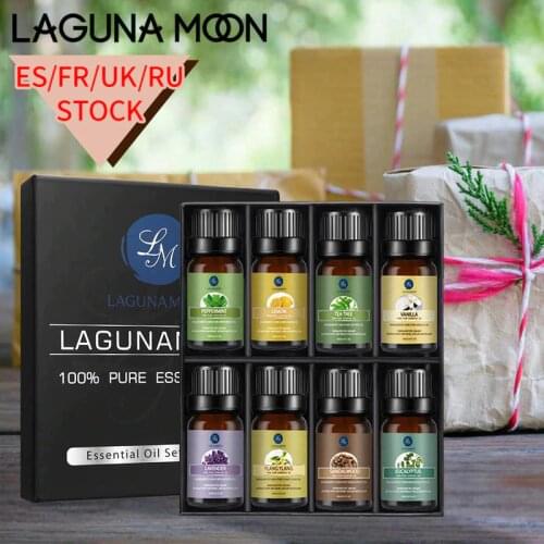 Ship From ES/FR/RU LAGUNAMOON 8PCS Set 10ML Pure Essential Oils Massage Diffuser Ylang Sandalwood Lavender Vanilla Eucalyptus