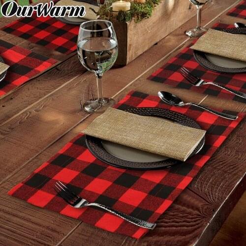 OurWarm 2pcs Christmas Placemat Buffalo Check Placemats Double-sided Waterproof Lumberjack Party Plaid Placemats