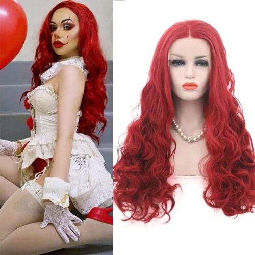 QUINLUX WIGS Red Long Wavy Synthetic Lace Front Wig For Women Cosplay Party High Temperature Heat Fiber For Daily Use African