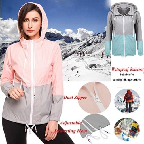 2020 New UK Womens Waterproof Raincoat Outdoor Hooded Rain Turn-down Collar Zippers Jacket Windbreaker S-2XL