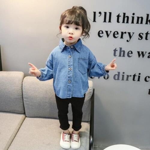 2021 Spring New Children Clothes Baby Girl Denim Blouses For 1-5T Kids Jeans Shirts Fashion Turn Down Collar Girls Tops Outfit