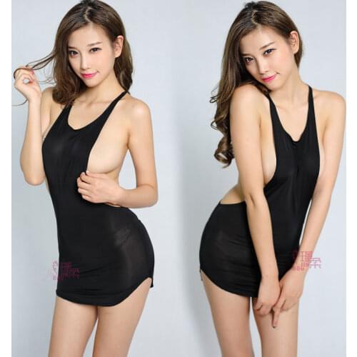 Sexy Deep V-neck Ice Silk See Through Micro Mini Dress Transparent Sleeveless Bodycon MINI Dress Club Fantasy Erotic Wear F15