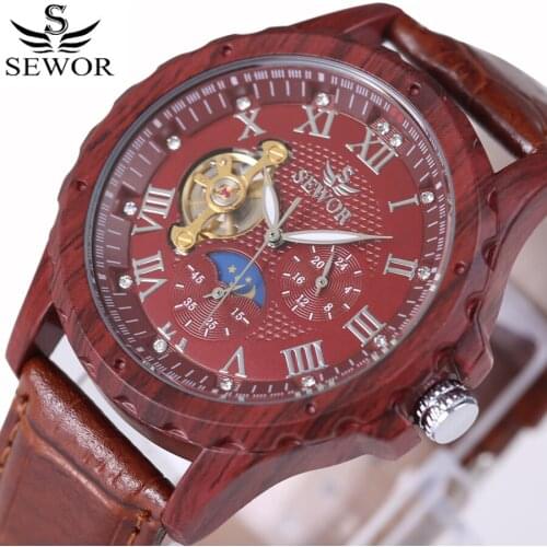 SEWOR simulation wooden mechanical watch men Relogio Masculino big mens watch top brand luxury timepiece erkek kol saati
