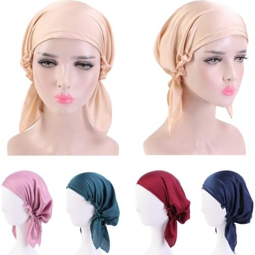 Fashion Women Solid Color Chemo Cap Muslim Ruffle Cancer Hat Beanie Bonnet Scarf Turban Head Wrap Elastic Headwear Hair Loss Hat
