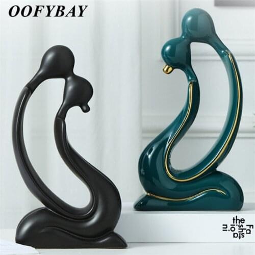 Nordic Ceramic Modern Couple Sculpture Living Room Abstract Figures Office Desktop Statue Ornaments Home Decoration Furnishings