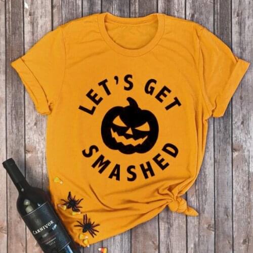 Skuggnas New Arrival Lets get smashed T-shirt Pumpkin Halloween Slogan Tops Grunge Tumblr t shirts Short Sleeve Fashion Tees