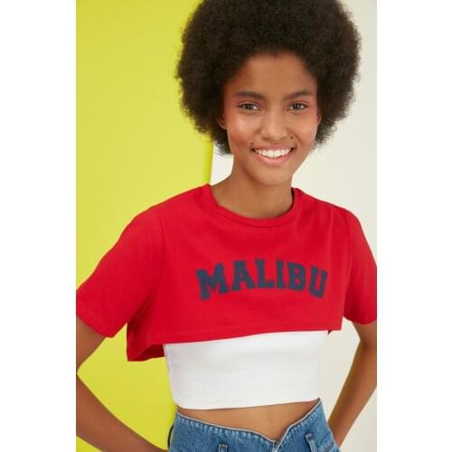 Trendyol Printed Crop Knitted T-Shirt TWOSS21TS1340