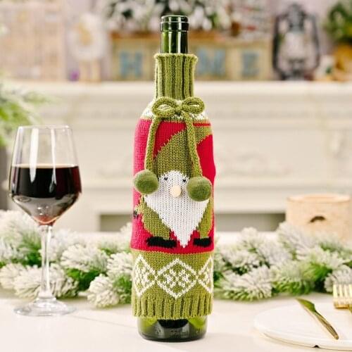 Knitted Wine Bottle Cover Merry Christmas Decorations For HomeChristmas Ornament Navidad Gifts Table Decoration
