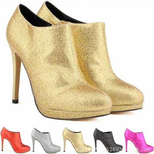 Sexy Pumps Wedding Women Fetish Shoes Sexy Wedding Party Round Toe Sequined Cloth 14CM Thin High heels Slip On Bling size 35-42