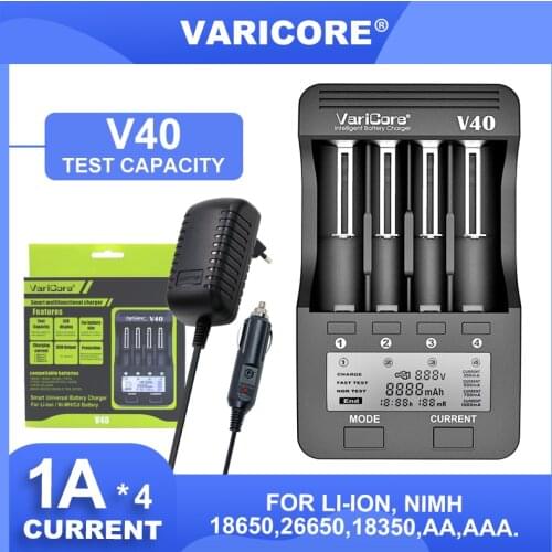 VariCore V40 V20i battery charger 18650 charger for 21700 26650 AA AAA 18350 18500 16340 17500 25500 10440 battery test capacity