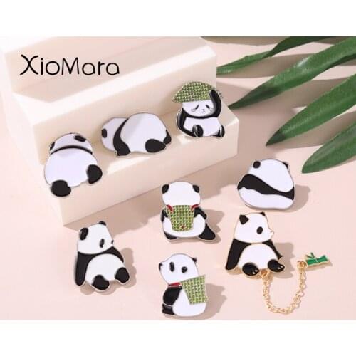 Cartoon Bamboo Panda Animal Brooch Enameled Pin Badges On Backpack Womens Brooch Lapel Pin Jewelry Bag Accessories