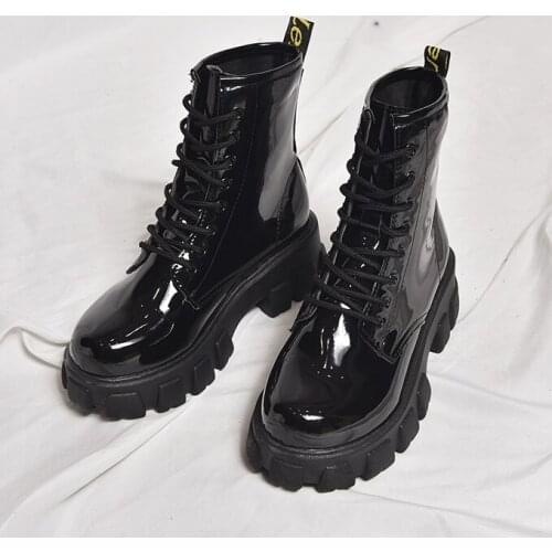 Women Boots Ankle Boots Leather Platform Round Toe Black Boots Women Goth Boots Designer Brand Luxury Women Shoes Botas Mujer